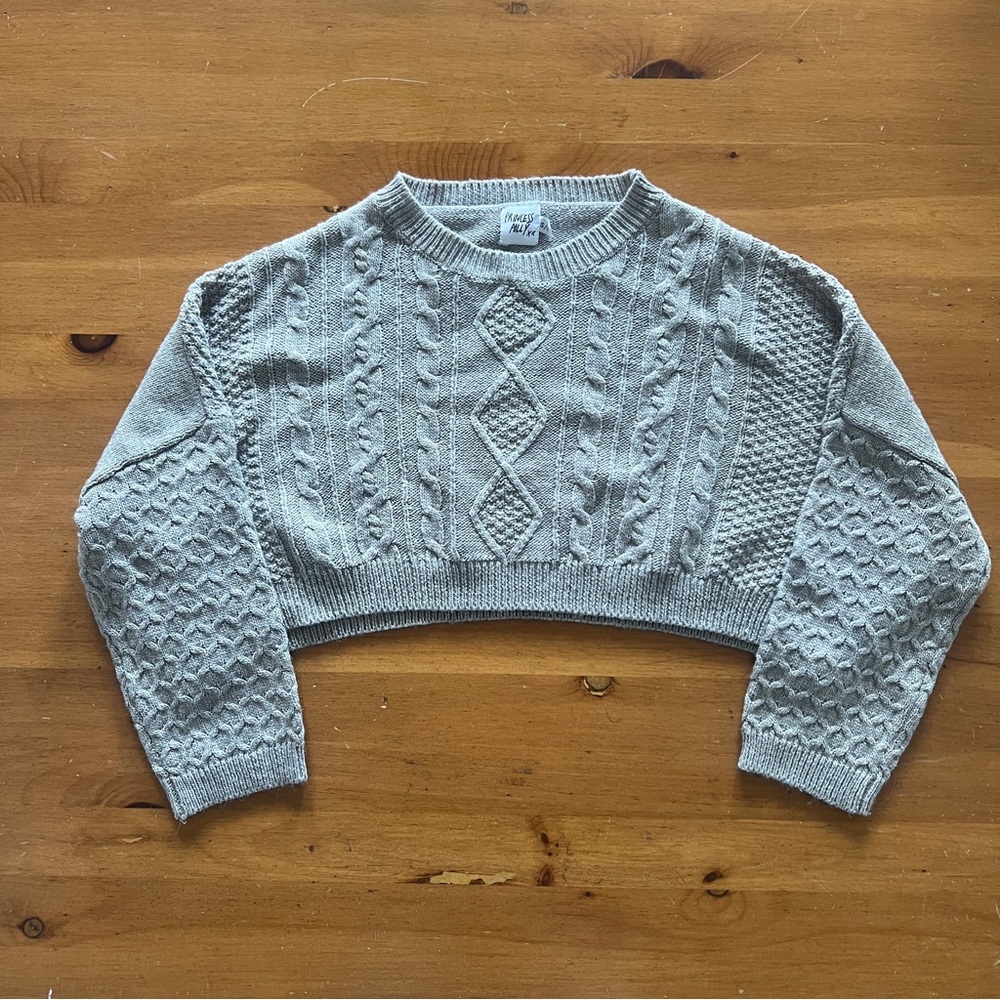 Princess Polly Gray Cable Knit Cropped Sweater